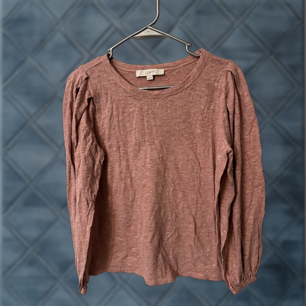 Loft LOFT Pink Puff Sleeve Crew Neck Blouse M Women Long Sleeve Stretch Top Size M / US 6-8 / IT 42-44 - 1 Thumbnail