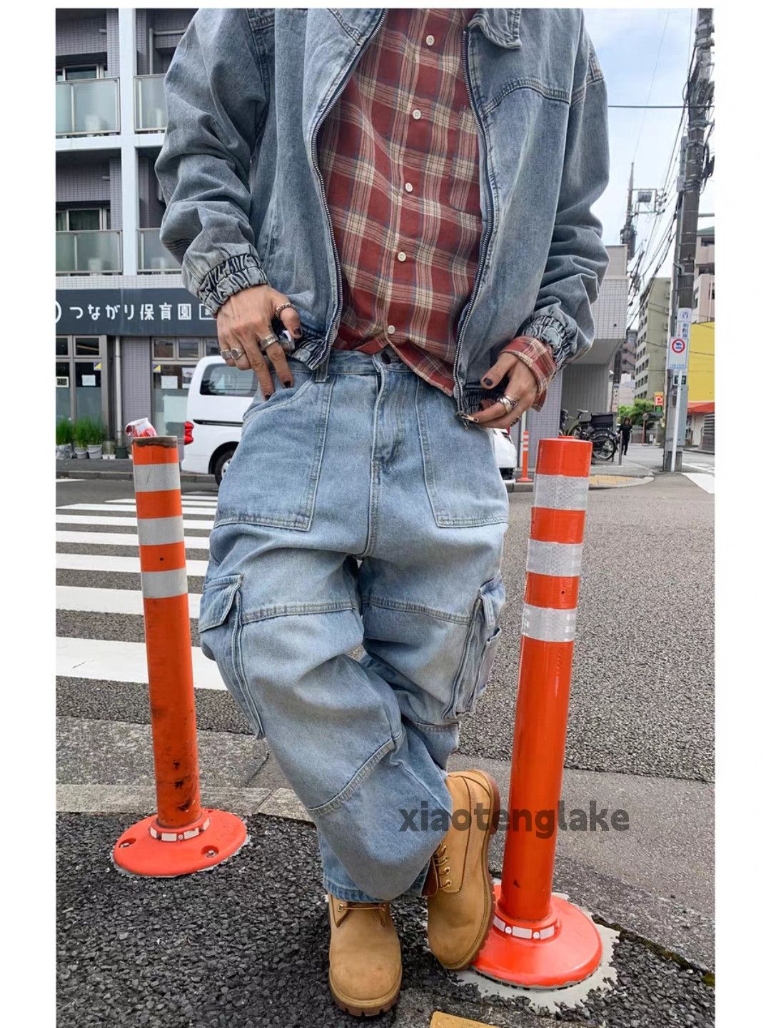 Jean Unisex washed faded utility skate hiphop cargo baggy jeans Size US 30 / EU 46 - 1 Thumbnail