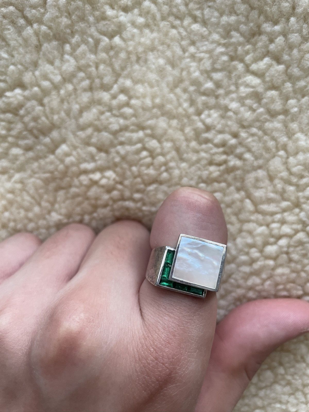 Other MAPLE - MOTHER OF PEARL x GREEN TOPAZ - 925 SILVER RING Size ONE SIZE - 18 Thumbnail