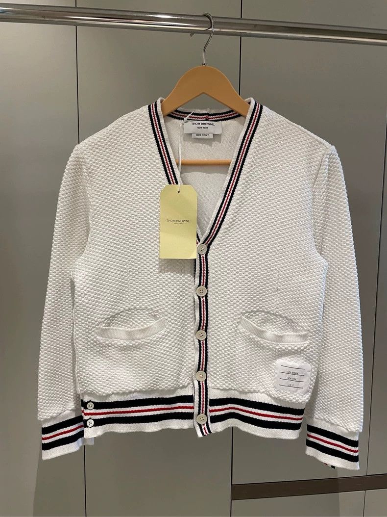 Thom Browne Thom browne White striped pattern knitted cardigan jacket 2 Size US XS / EU 42 / 0 - 1 Thumbnail