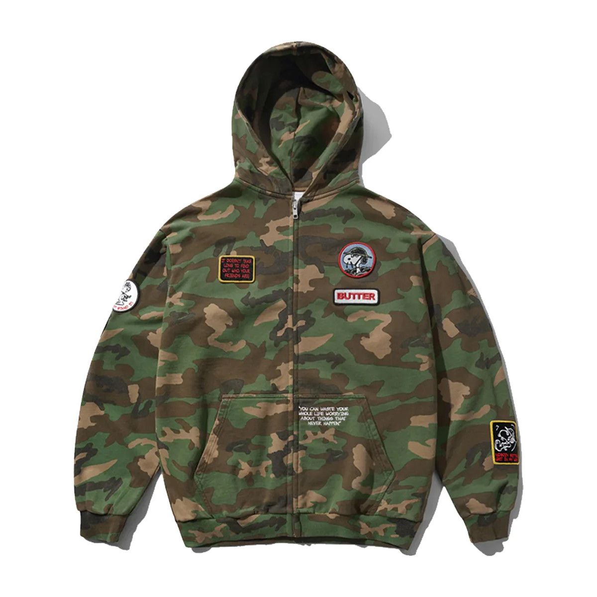 Butter Goods New Peanuts® Snoopy Patch Camo Print Zip-Up Hoodie Size US L / EU 52-54 / 3 - 1 Thumbnail