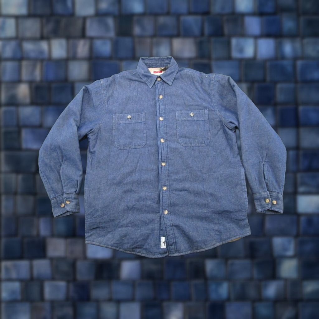 Wrangler VINTAGE Wrangler Shirt Denim Button-Up Long Sleeve M Blue Cotton Western Lined Button Mens Size US M / EU 48-50 / 2 - 1 Thumbnail