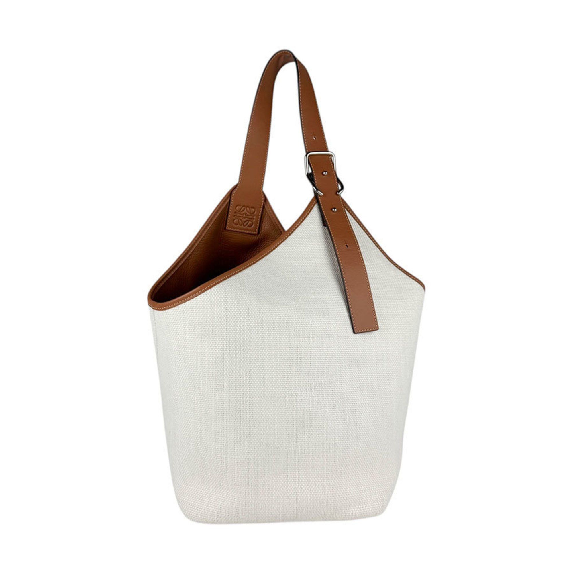 Loewe Shoulder Bag Balloon Canvas Leather Off-White Brown Silver Women's Z5127