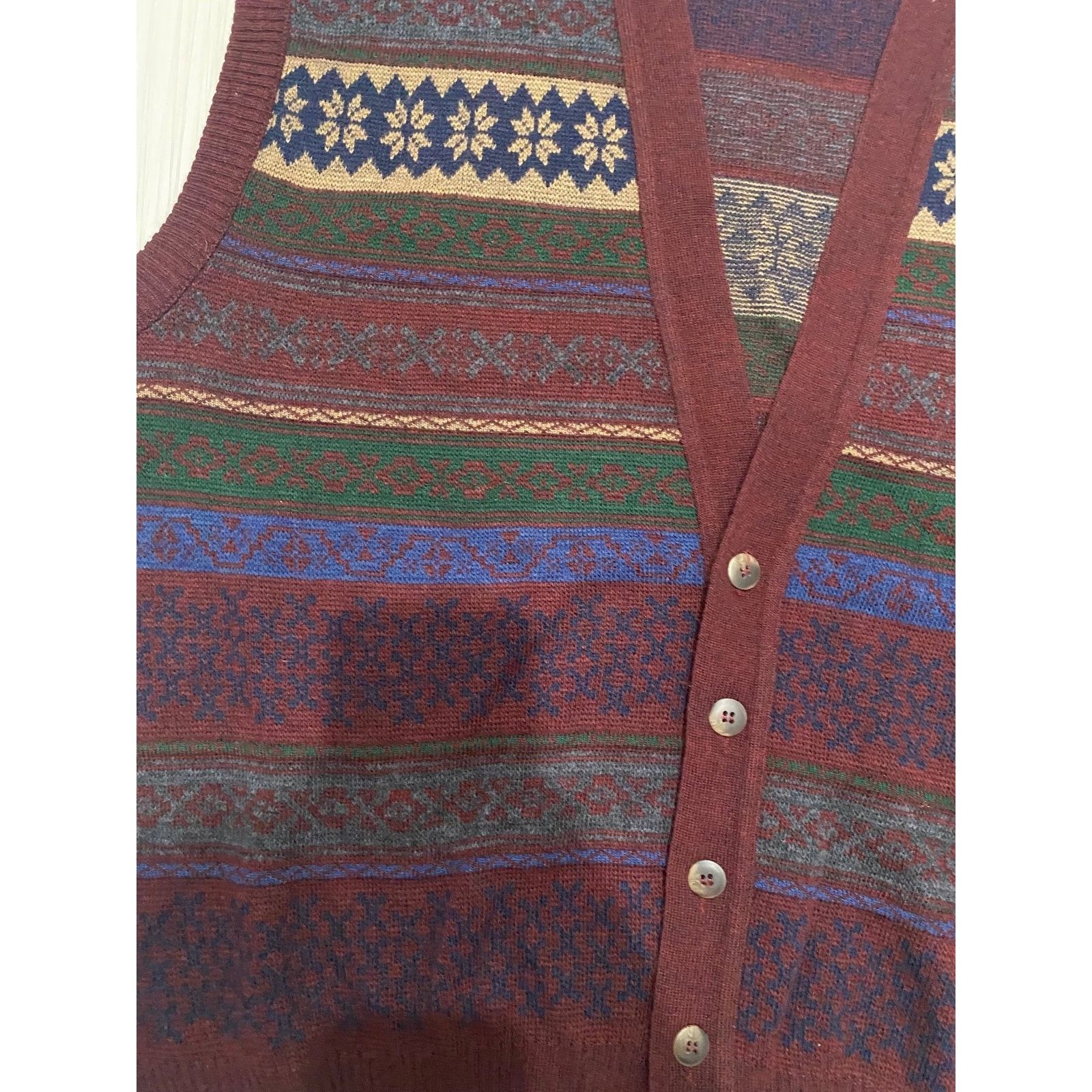 Murano Vtg Murano Button Sweater Vest X-Large Plaid Wool Blend Gree Size US XL / EU 56 / 4 - 2 Thumbnail