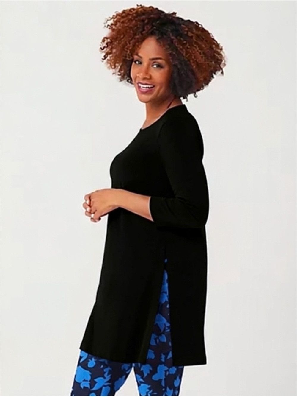 Other Susan Graver Every Day Liquid Knit 3/4 Sleeve Black Tunic S Size L / US 10 / IT 46 - 1 Thumbnail
