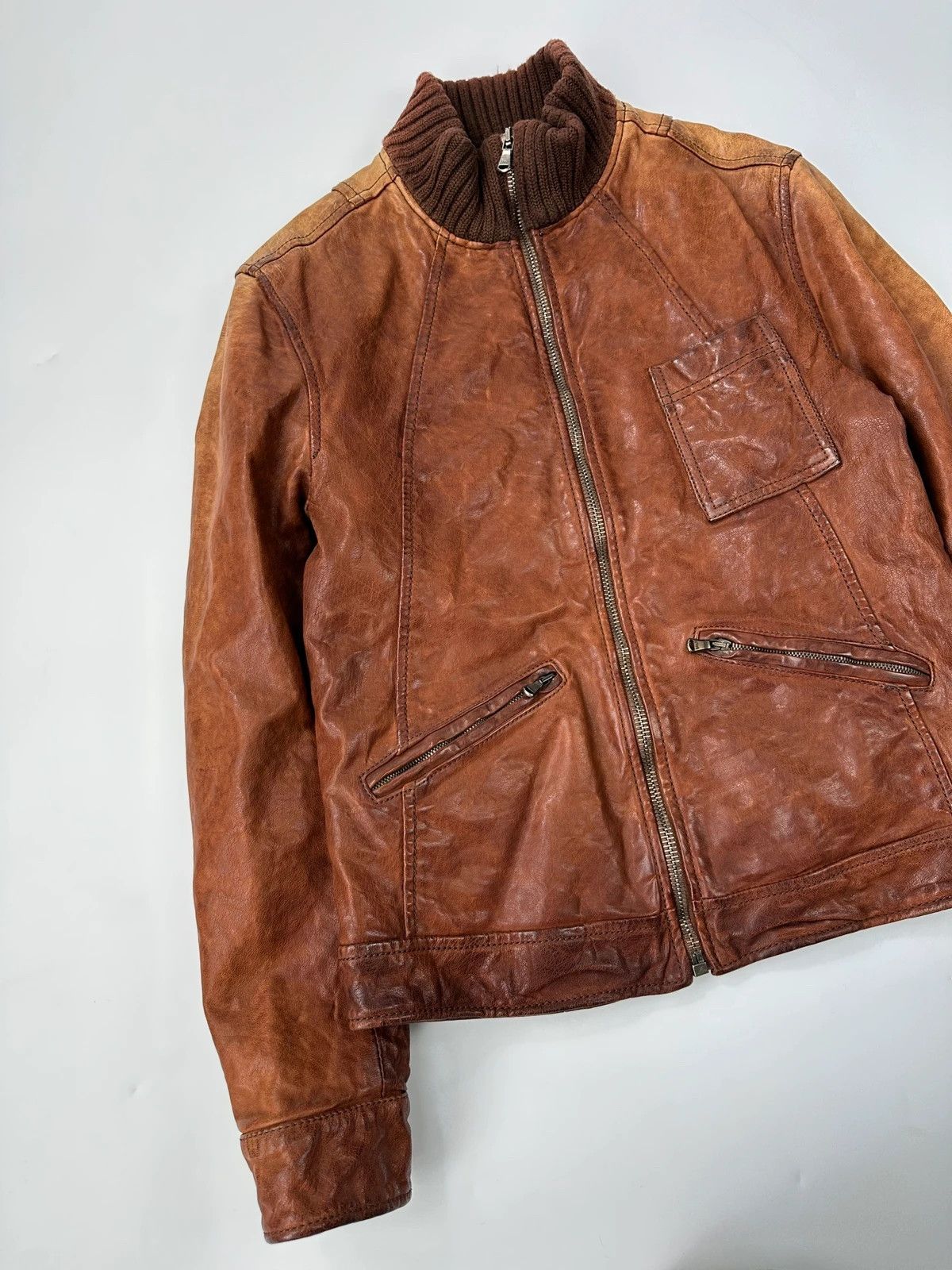 Dolce & Gabbana Dolce Gabbana Brown Faded Chunky Wool Collar Leather Jacket Size US S / EU 44-46 / 1 - 3 Thumbnail