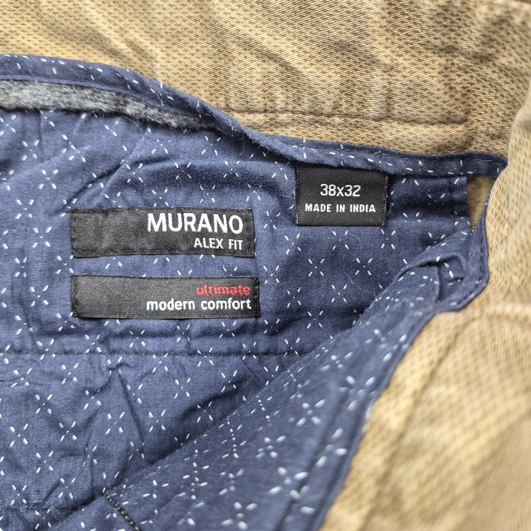Murano Murano Alex Fit Pants Mens 38x32 Beige Textured Chino Stretch Casual Comfort Size US 38 / EU 54 - 4 Thumbnail