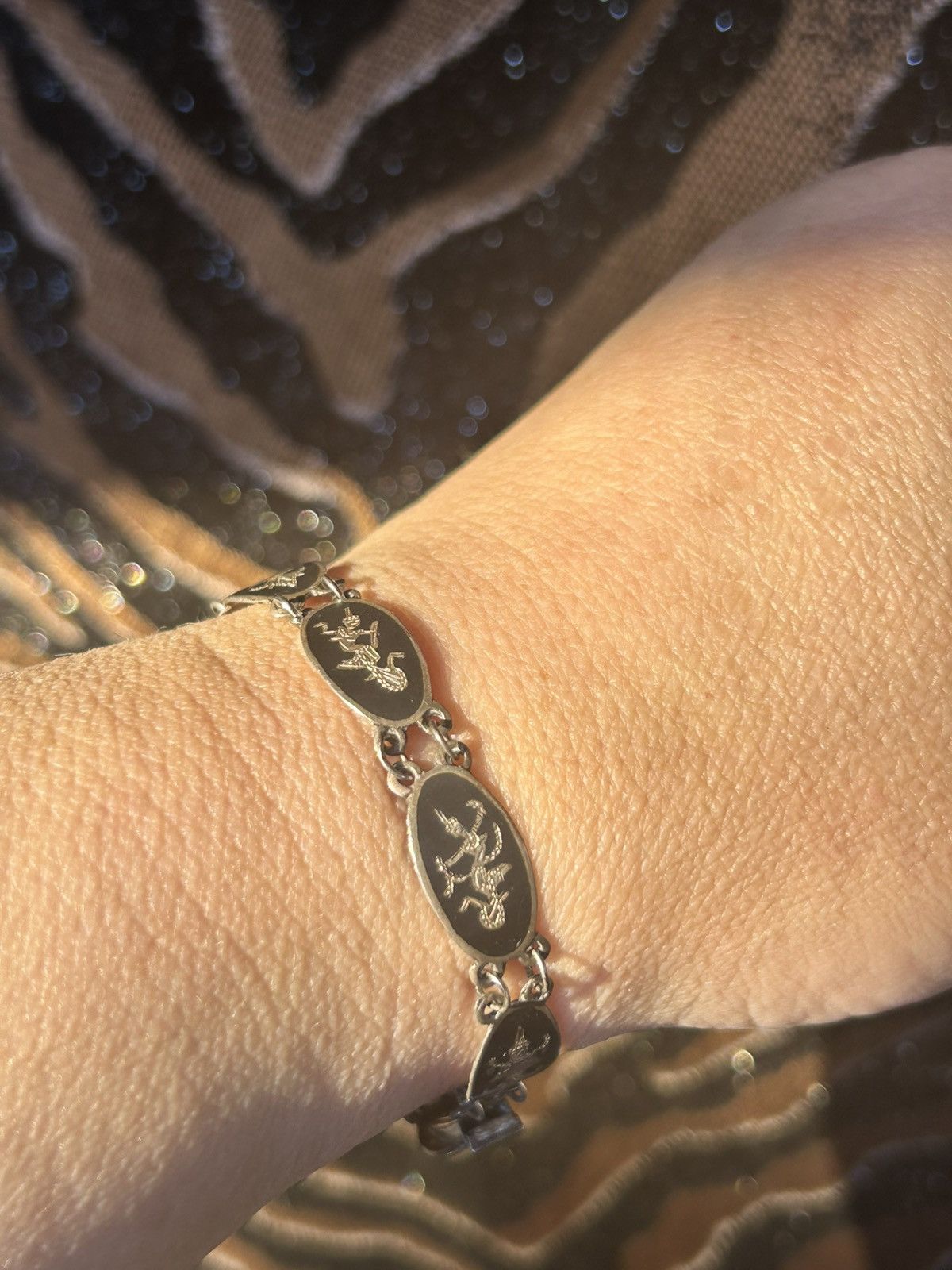 Vintage Antique Siam sterling silver nielloware panel bracelet Size ONE SIZE - 11 Thumbnail