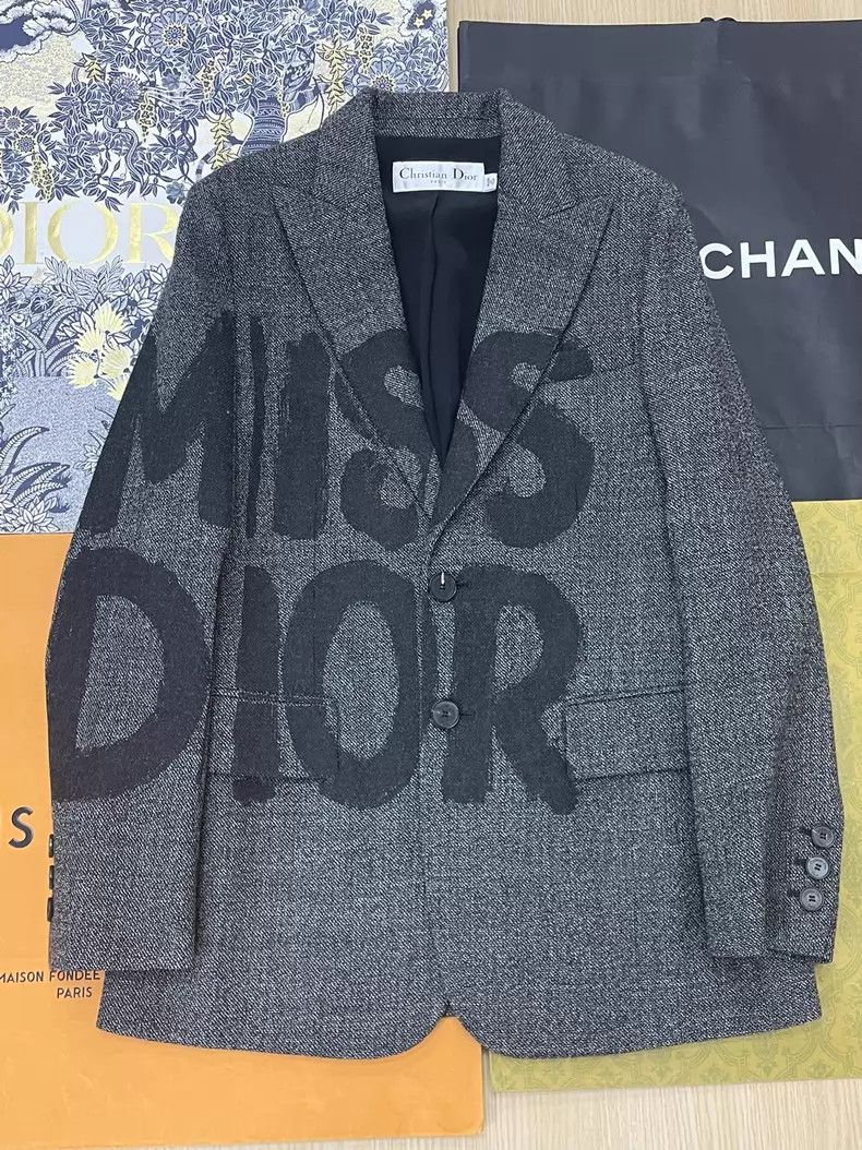 Dior Dior Gray letter suit jacket Size XXS / US 00 / IT 34 - 1 Thumbnail