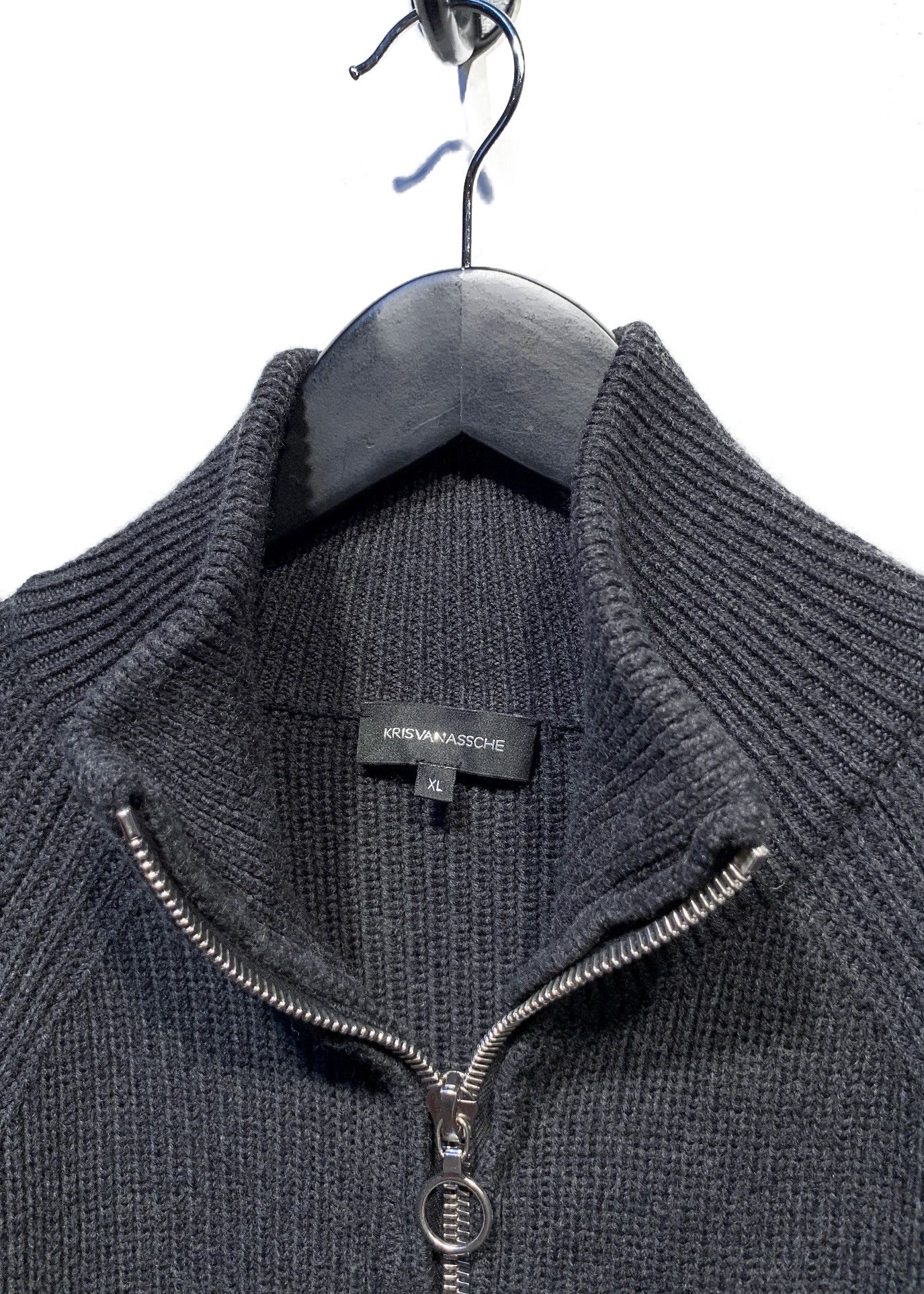 Kris Van Assche Kris Van Assche Grey Wool Ribbed Zip-up Pocketed Sweater Size US XL / EU 56 / 4 - 5 Thumbnail