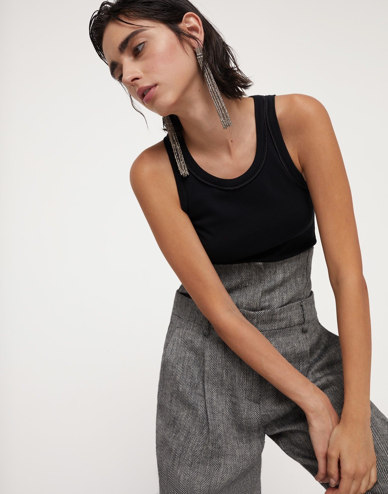 Brunello Cucinelli o1w1db10825 Tank Top in Oxford/Black Size S / US 4 / IT 40 - 4 Thumbnail