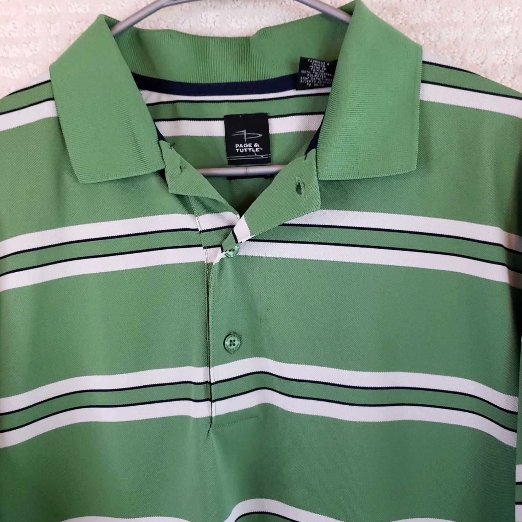 Vintage Page & Tuttle Golf Polo Cool Swing Mens L Green White Striped Short Slv Shirt Size US L / EU 52-54 / 3 - 3 Thumbnail
