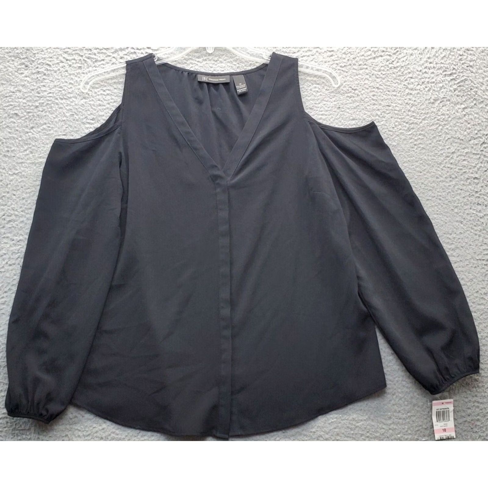 Vintage INC International Concepts Blouse Womens Size 10 Black Cold Shoulder Inside Button Up Size L / US 10 / IT 46 - 2 Thumbnail