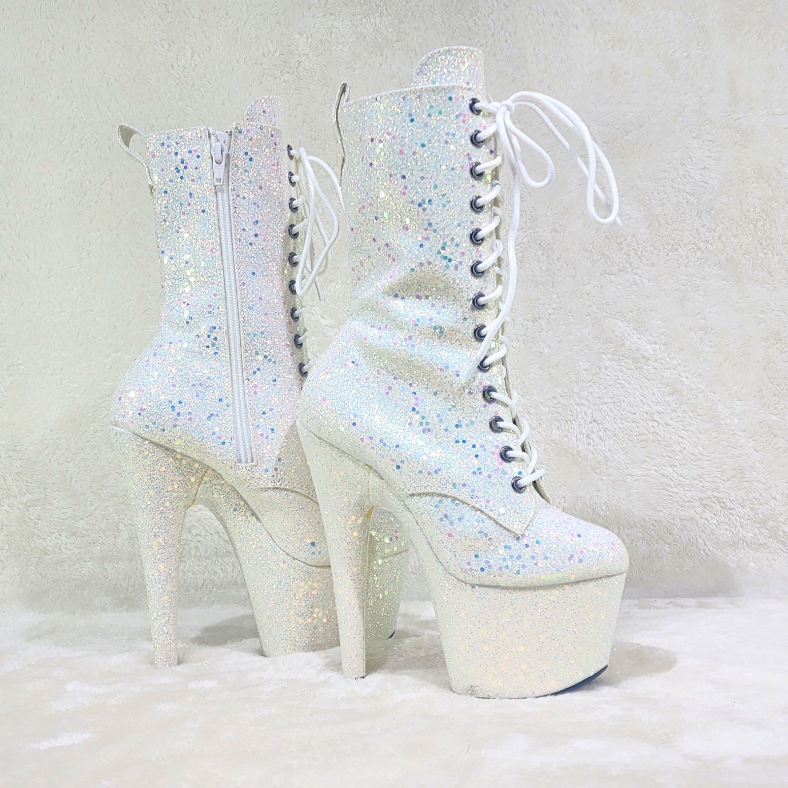 Other Opal White Hologram Sequin Glitter 7" Heel Platform Boots Size US 9 / IT 39 - 2 Thumbnail