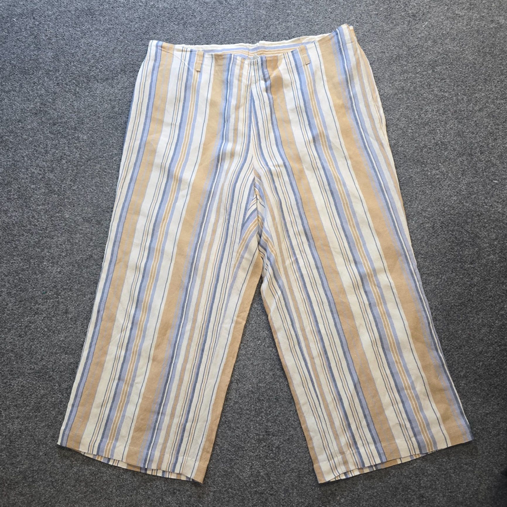 J. Jill J. Jill Pants Womens XL Blue Tan Striped Wide-Leg Linen Cropped Beachy Capsule Size 40" / US 18 - 2 Thumbnail