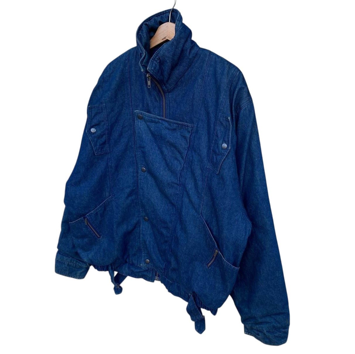 Vintage Vintage 90s Asymmetric Denim Bomber Jacket Like Issey Miyake Size US L / EU 52-54 / 3 - 3 Thumbnail