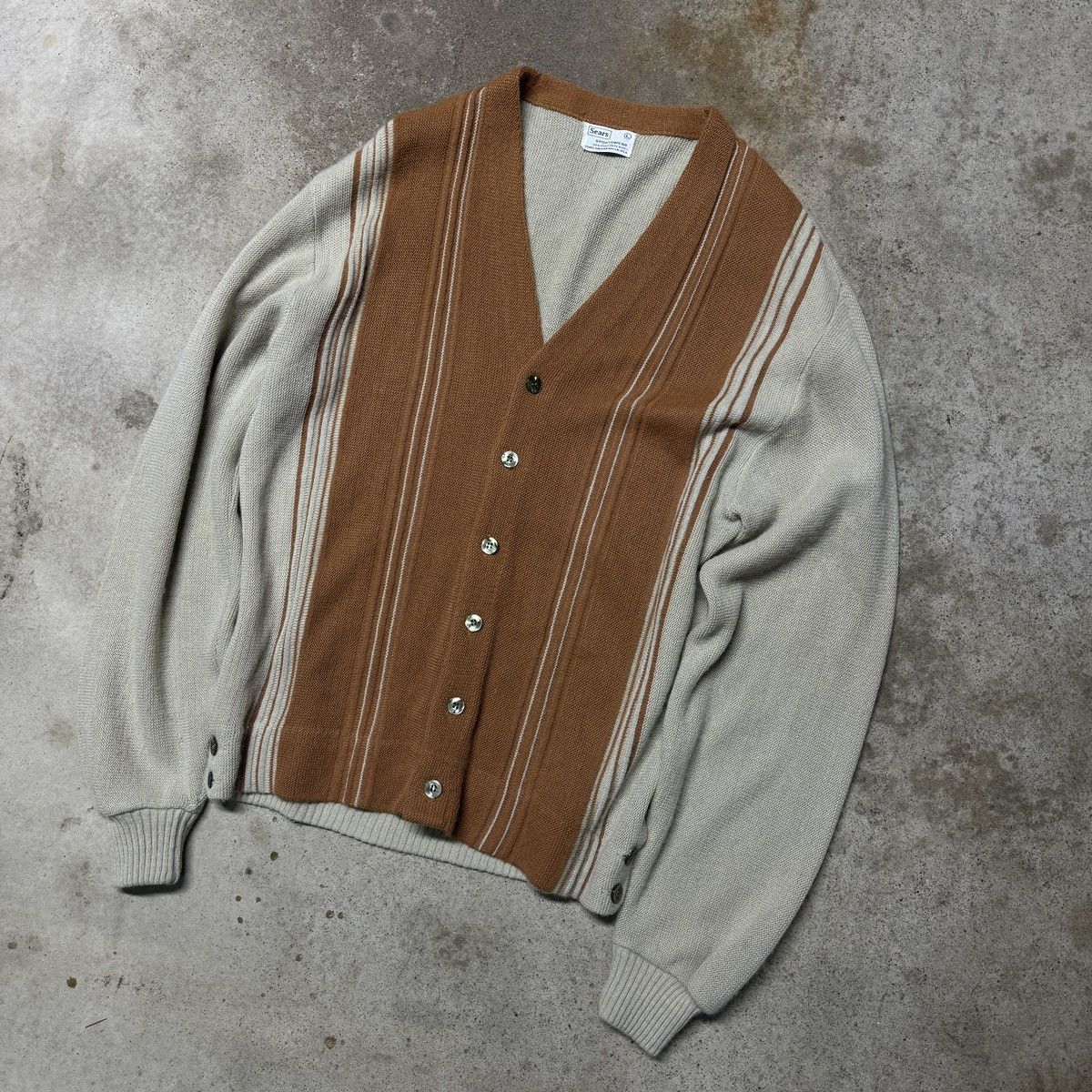 Vintage 60s Sears Striped Mod Cardigan Sweater Size US L / EU 52-54 / 3 - 2 Thumbnail