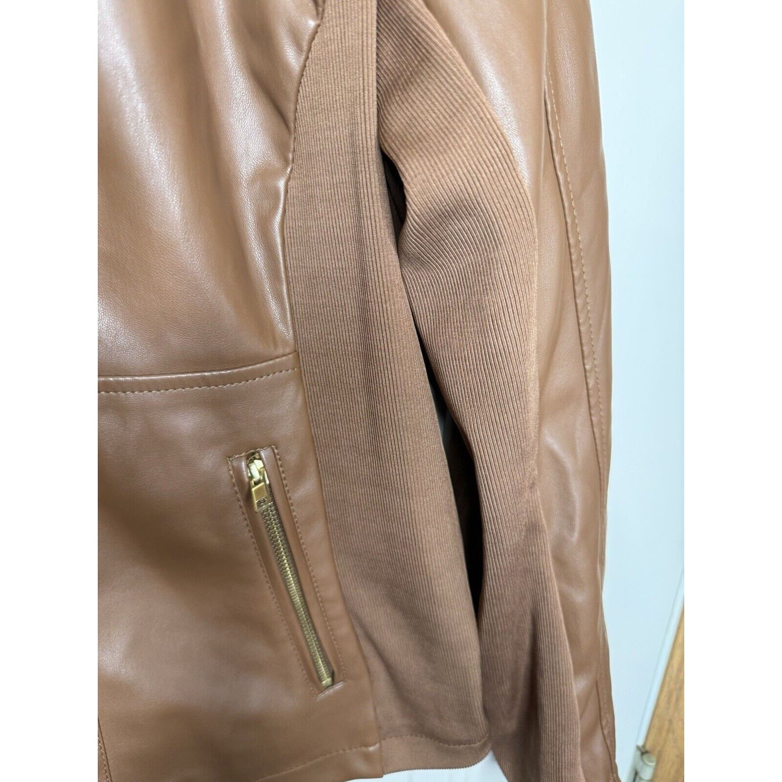 & Other Stories Ana Women’s Faux Leather Jacket Brown Zip XL Biker Moto Coat Size XL / US 12-14 / IT 48-50 - 7 Thumbnail