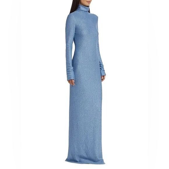 image of St. John Knit Sequin Floor-Length Gown - Blue, Women's (Size Large)