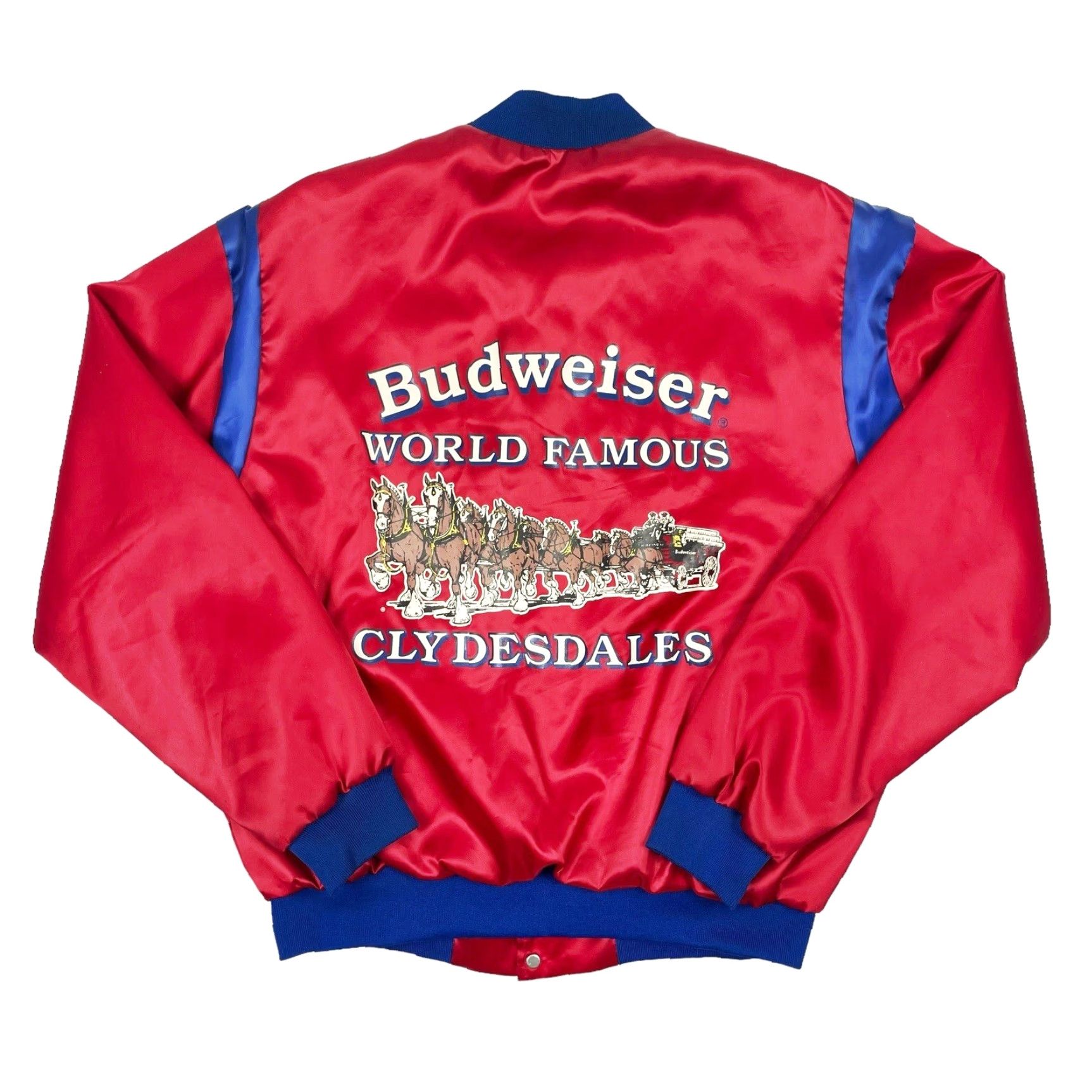 Budweiser VINTAGE Budweiser Clydesdale Satin Bomber Jacket Mens M Red 80s USA Logo Snap Closure Pockets Lightweight Silk-like Nylon Polyester Shirt? Size US M / EU 48-50 / 2 - 2 Thumbnail
