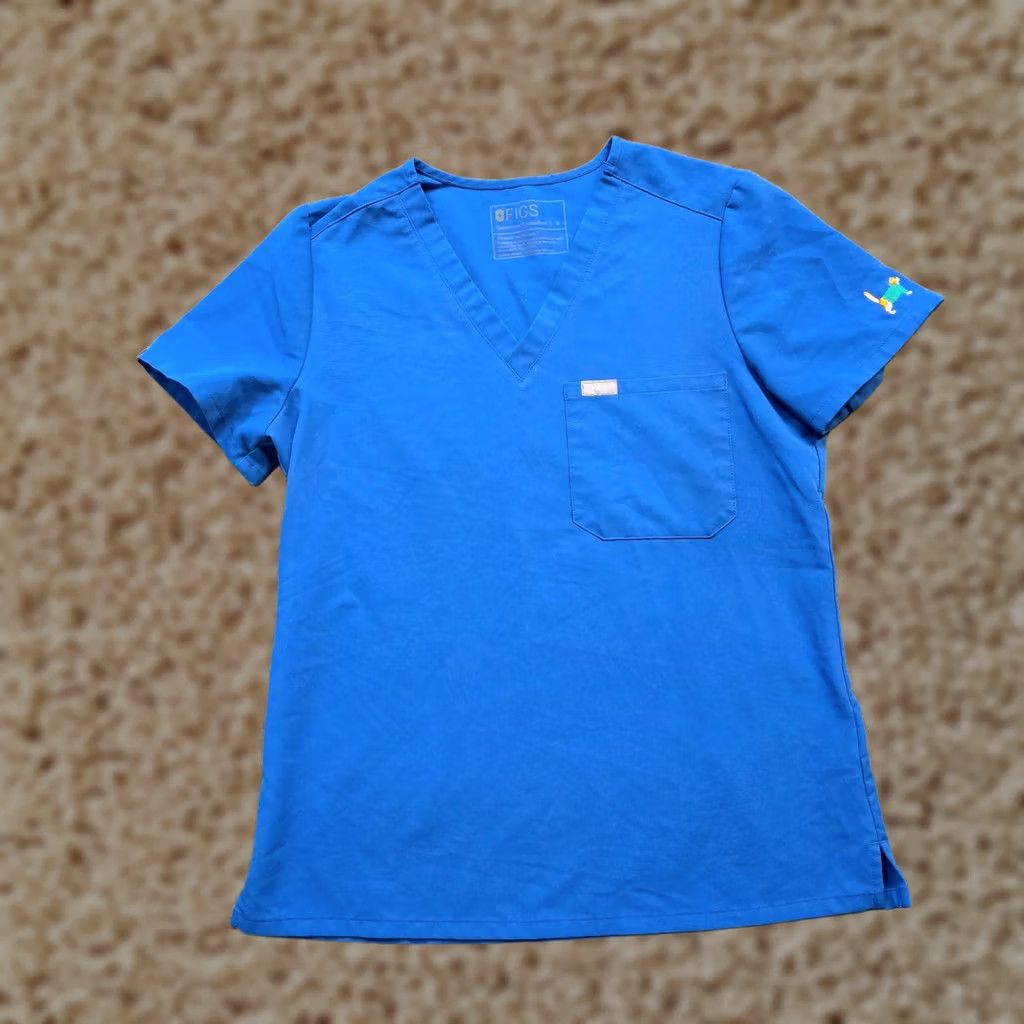 Vintage FIGS Top Womens Small Blue Pocket Short Sleeve Embroidered Cat Technical Comfort Shirt Womens S Blue Cat Embroidered Size S / US 4 / IT 40 - 1 Thumbnail