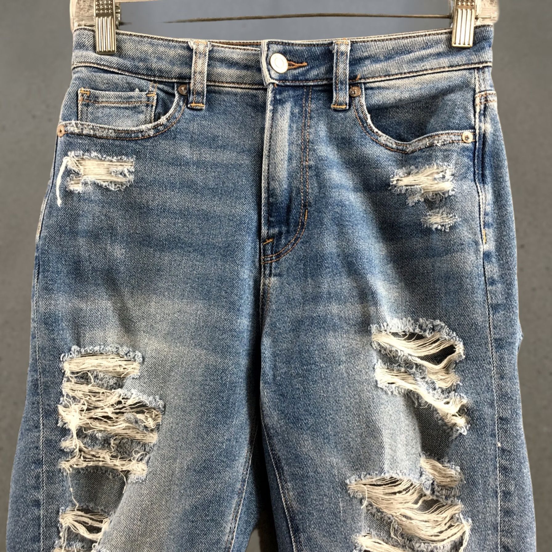 American Eagle Outfitters American Eagle Skinny Jeans Womens 27X27 Blue Distressed Stretch Zip Size 25" / US 0 / IT 36 - 1 Thumbnail