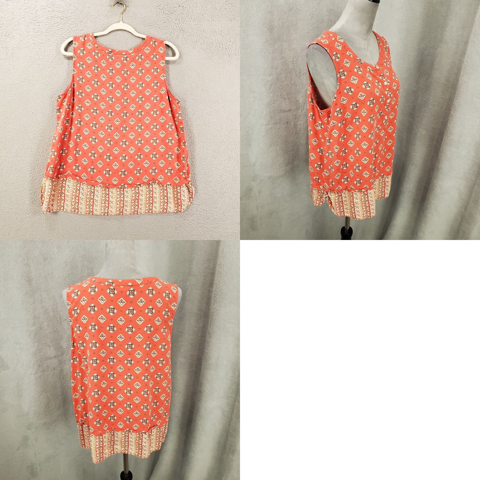 J. Jill J Jill Tank Top Womens Large Pink Orange Geometric 1/4 Button Sleeveless Popover Size L / US 10 / IT 46 - 8 Thumbnail