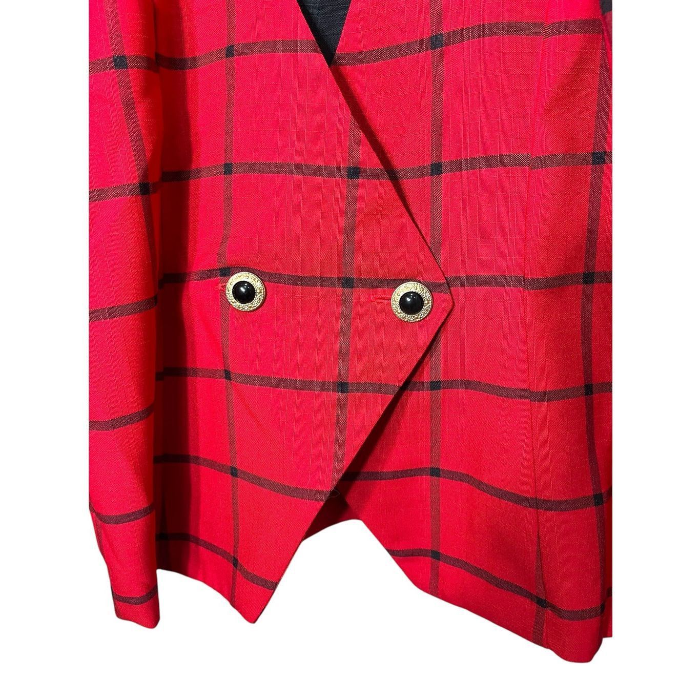 Other Vintage Reina Red Black Window Pane Plaid Blazer Size L/XL Size L / US 10 / IT 46 - 3 Thumbnail