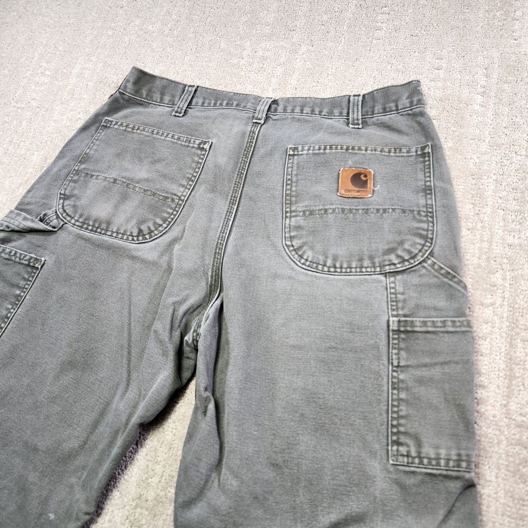 Carhartt VINTAGE Carhartt Pants Men 34x30 Moss Green Canvas Distressed Baggy Workwear 90s USA Carpenter Mens Pants Size US 34 / EU 50 - 2 Thumbnail