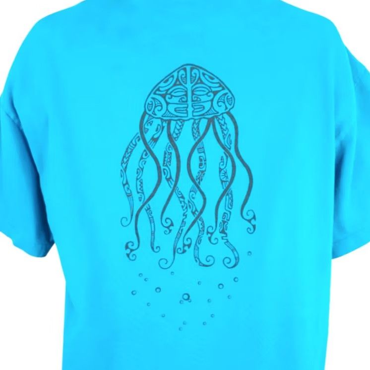 Vintage Tribal Jellyfish T Shirt Mens XL Blue Hawaii Hawaiian Sea Ocean Love The Ocean Tropics Destination Tourist Travel souvenir Hawaiian Shirt Mens XL Blue Size US XL / EU 56 / 4 - 2 Thumbnail