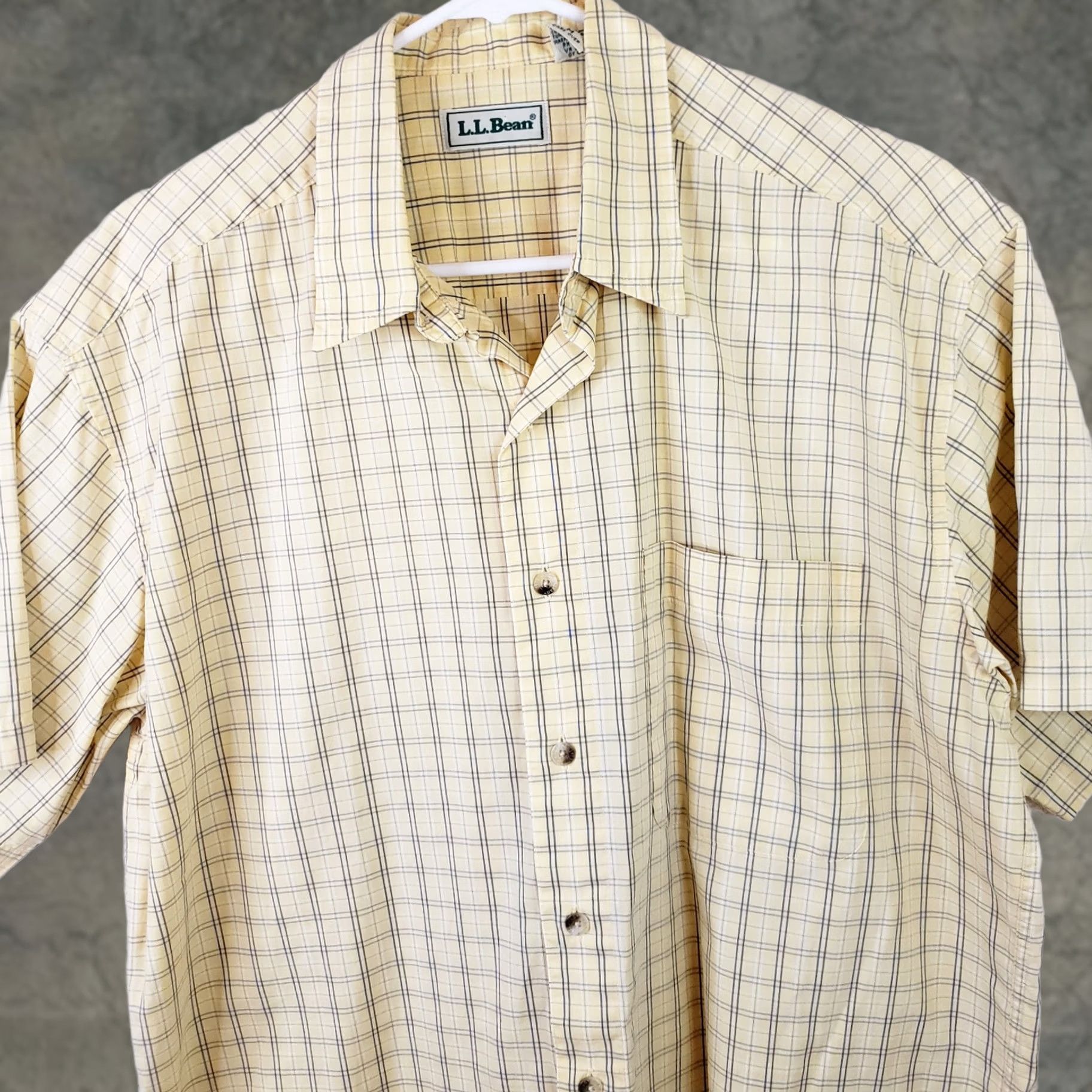 Vintage LL Bean Shirt Men's M Button-Down Short Sleeve Yellow Plaid 100% Cotton Front Pocket Button-Up Casual Business Formal Size US M / EU 48-50 / 2 - 1 Thumbnail