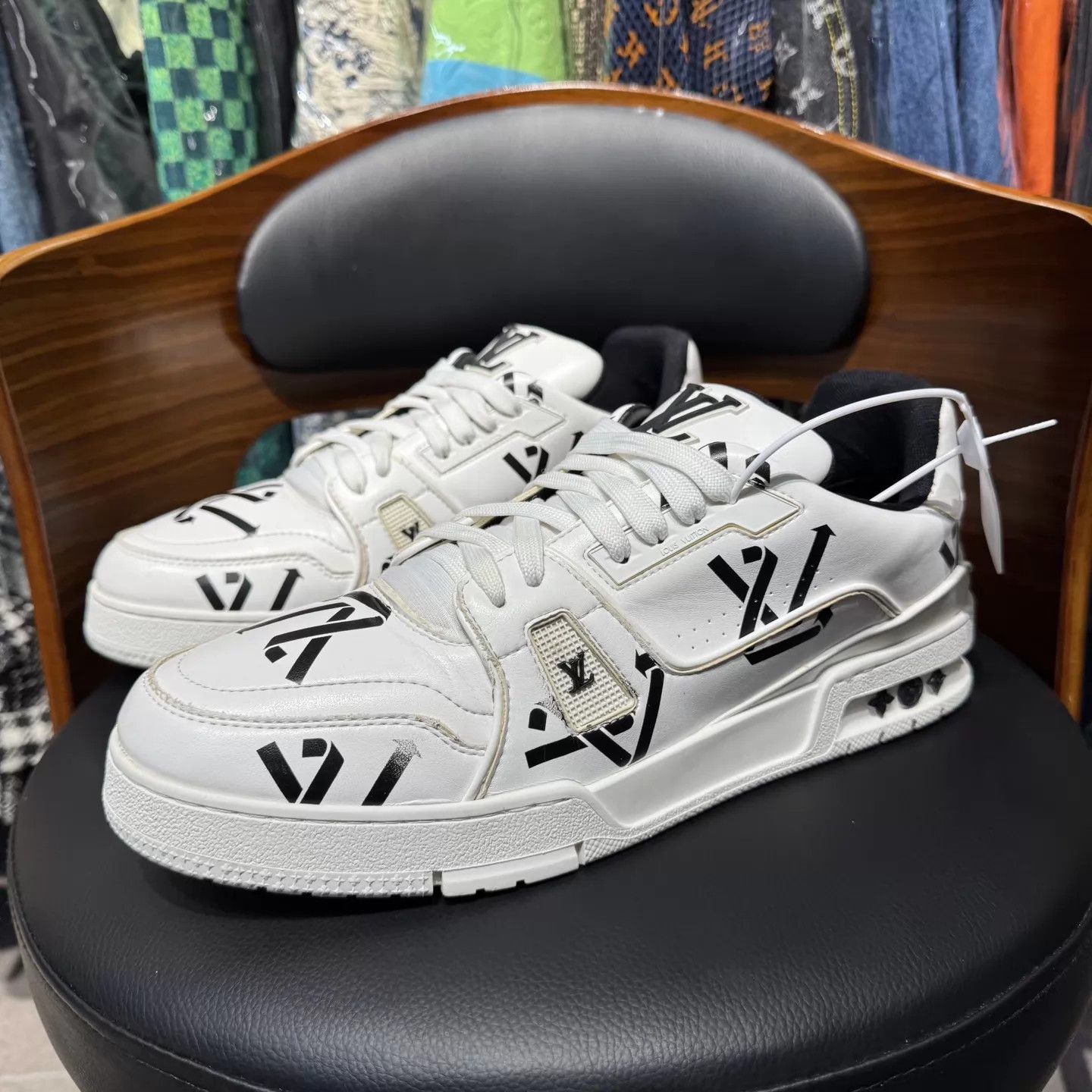 Louis Vuitton LV Trainer White Black All Over Print VGC Size US 10 / EU 43 - 1 Thumbnail