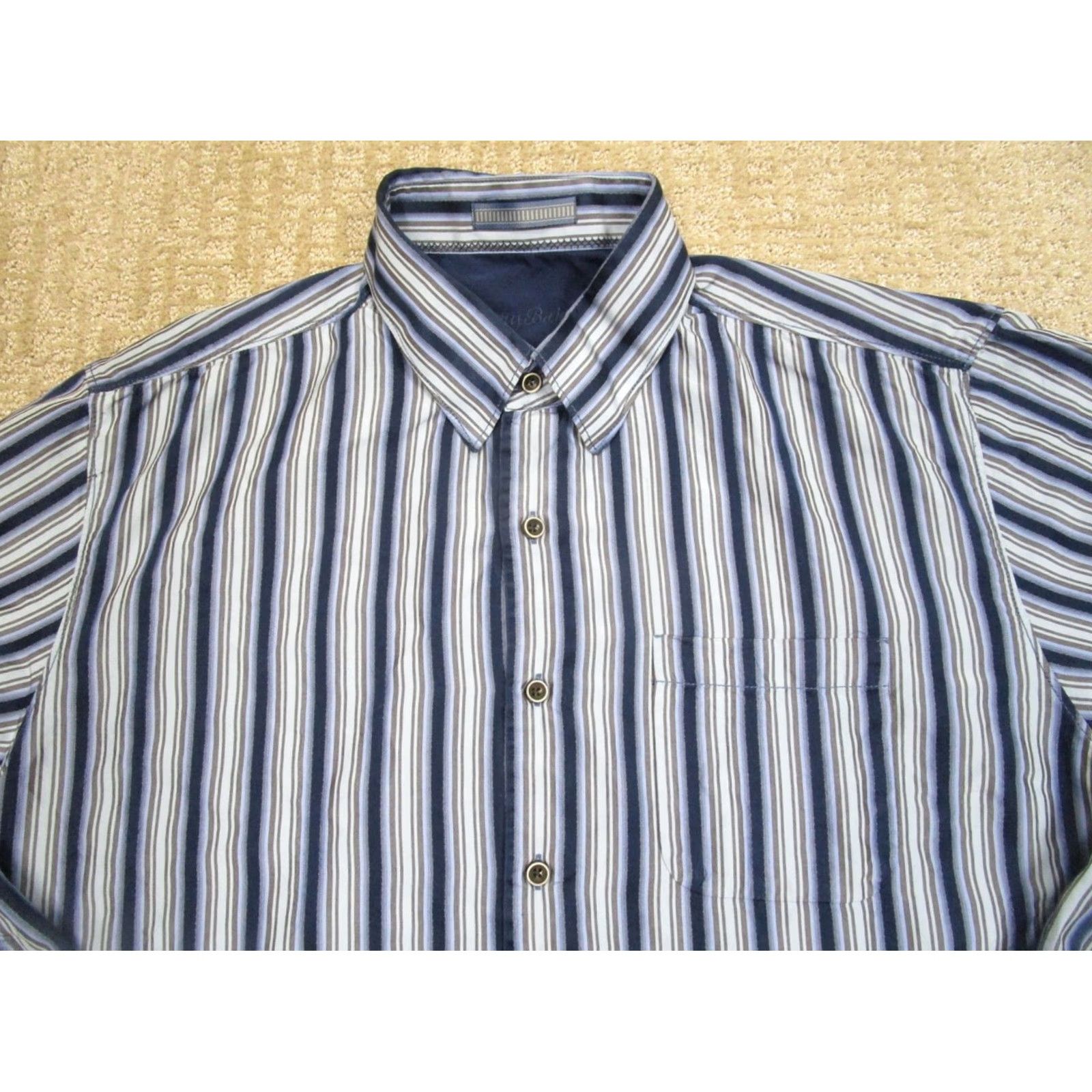 Tommy Bahama Tommy Bahama Shirt Men XL Blue Silk Striped Button-Up Long Sleeve Button-Down Size US XL / EU 56 / 4 - 2 Thumbnail