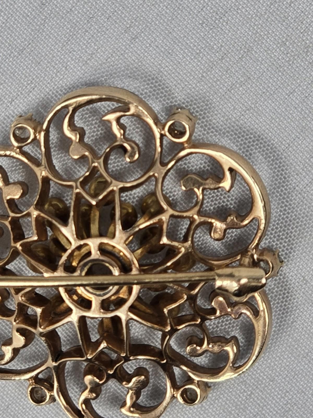 Other Antique 14K Gold Diamond Black Enamel Filigree Brooch 1ct Size ONE SIZE - 6 Thumbnail