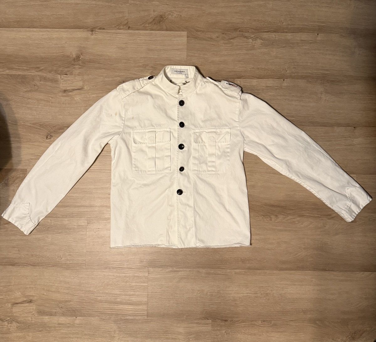 Yves Saint Laurent Yves Saint Laurent Rive Gauche White Button Up Jean Jacket Size US XXS / EU 40 - 1 Thumbnail