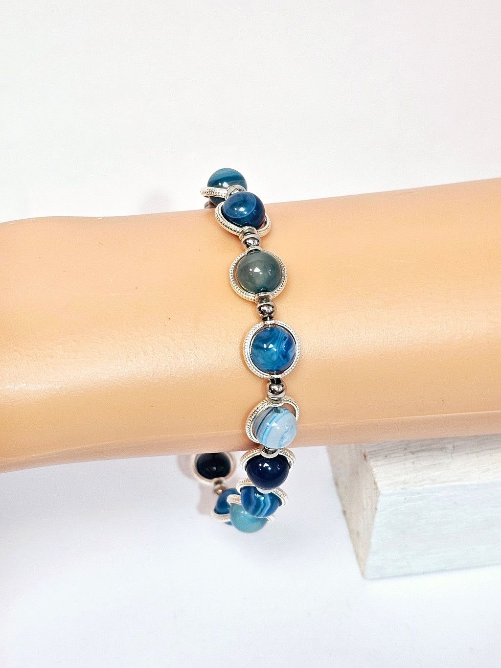 Kinetic Blue Lace Agate Bracelet | Handmade Articulated Gems, Women's