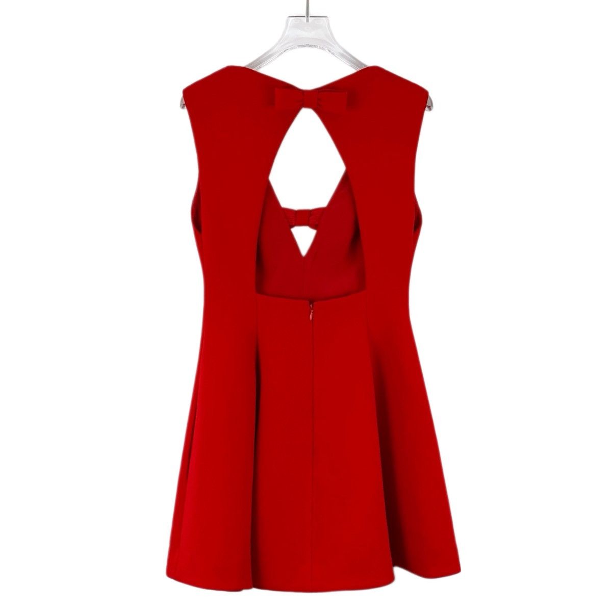 Miu Miu Miu Miu Red V-neck Bow Cutout Back Sleeveless Dress K26WX Size L / US 10 / IT 46 - 2 Thumbnail
