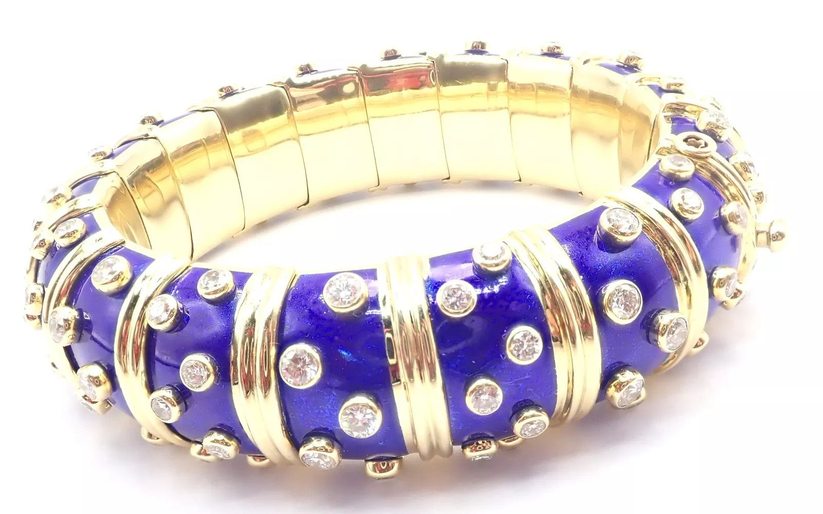 Tiffany & Co. Schlumberger Dots 18k gold Diamond Enamel Bangle Bracelet Size ONE SIZE - 4 Thumbnail