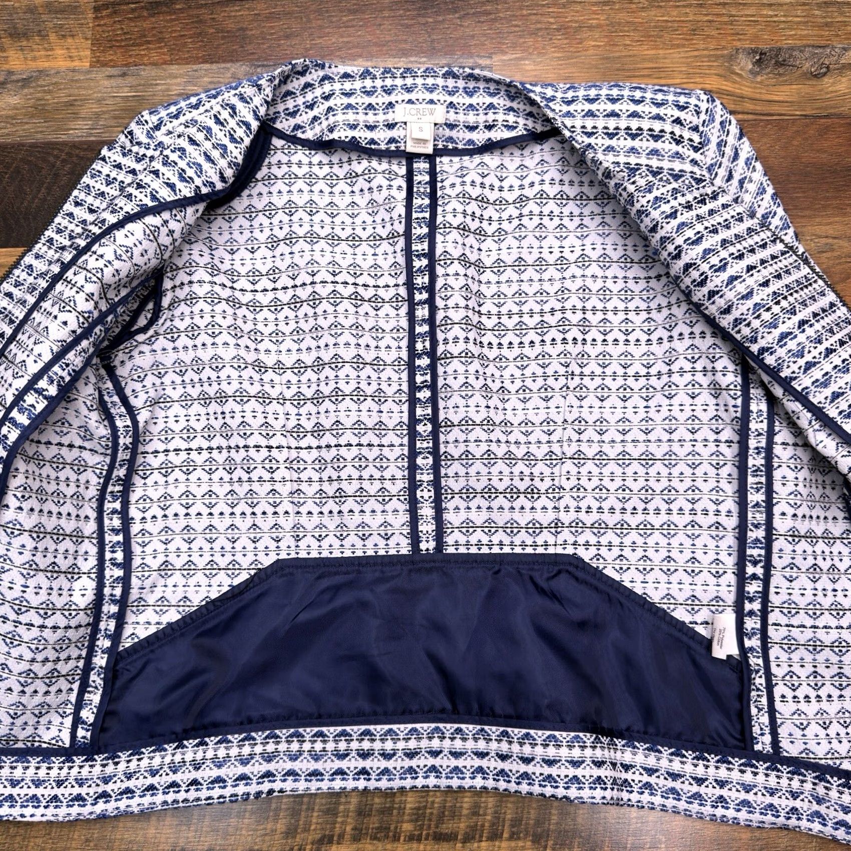 J.Crew J.CREW Blazer Jacket Womens Small Blue White Full Zip Geometric Tweed Classic Workwear Size S / US 4 / IT 40 - 4 Thumbnail