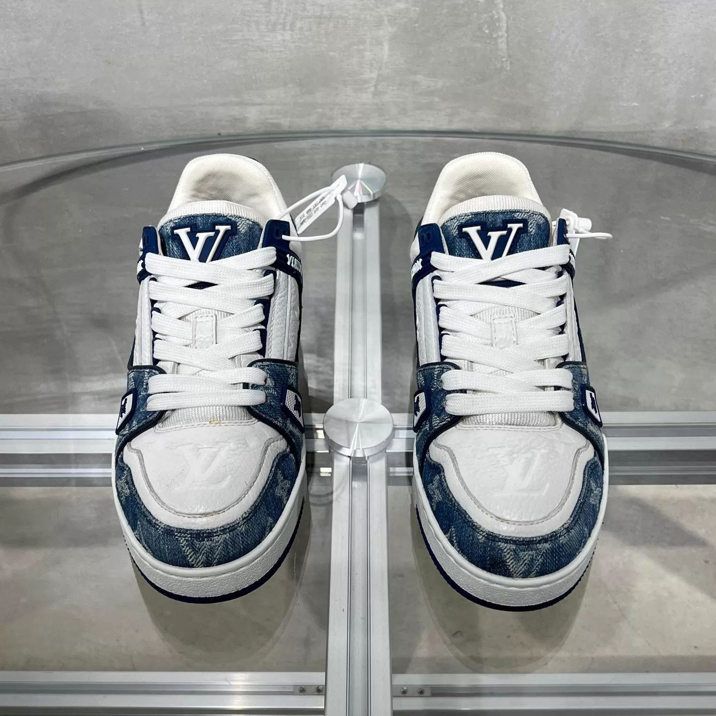 Louis Vuitton LV Trainer White Blue Denim UK2 36 Size US 4.5 / IT 34.5 - 1 Thumbnail