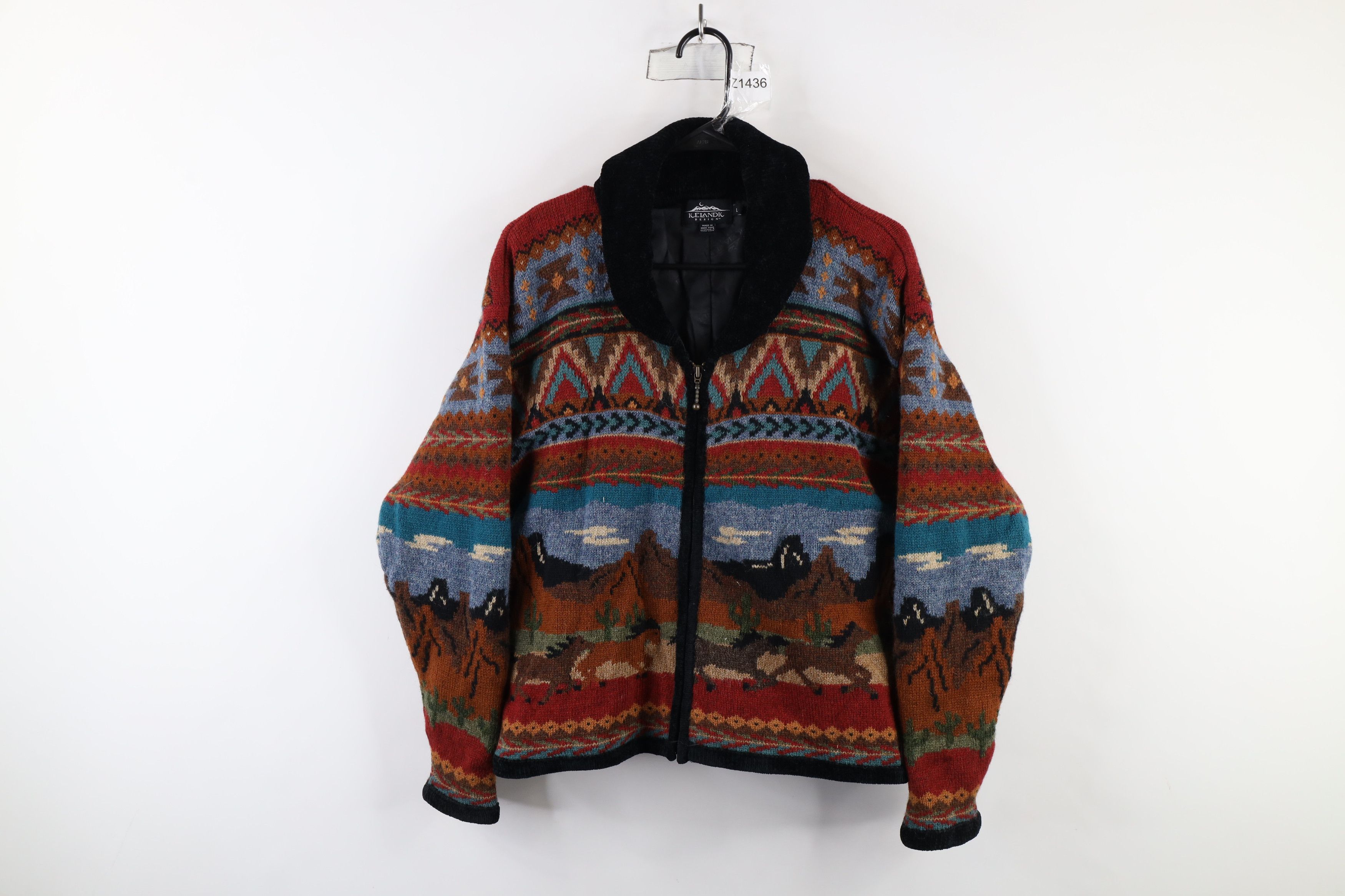 Vintage Vintage 90s Southwestern Horse All Over Print Sweater Jacket Size L / US 10 / IT 46 - 1 Thumbnail