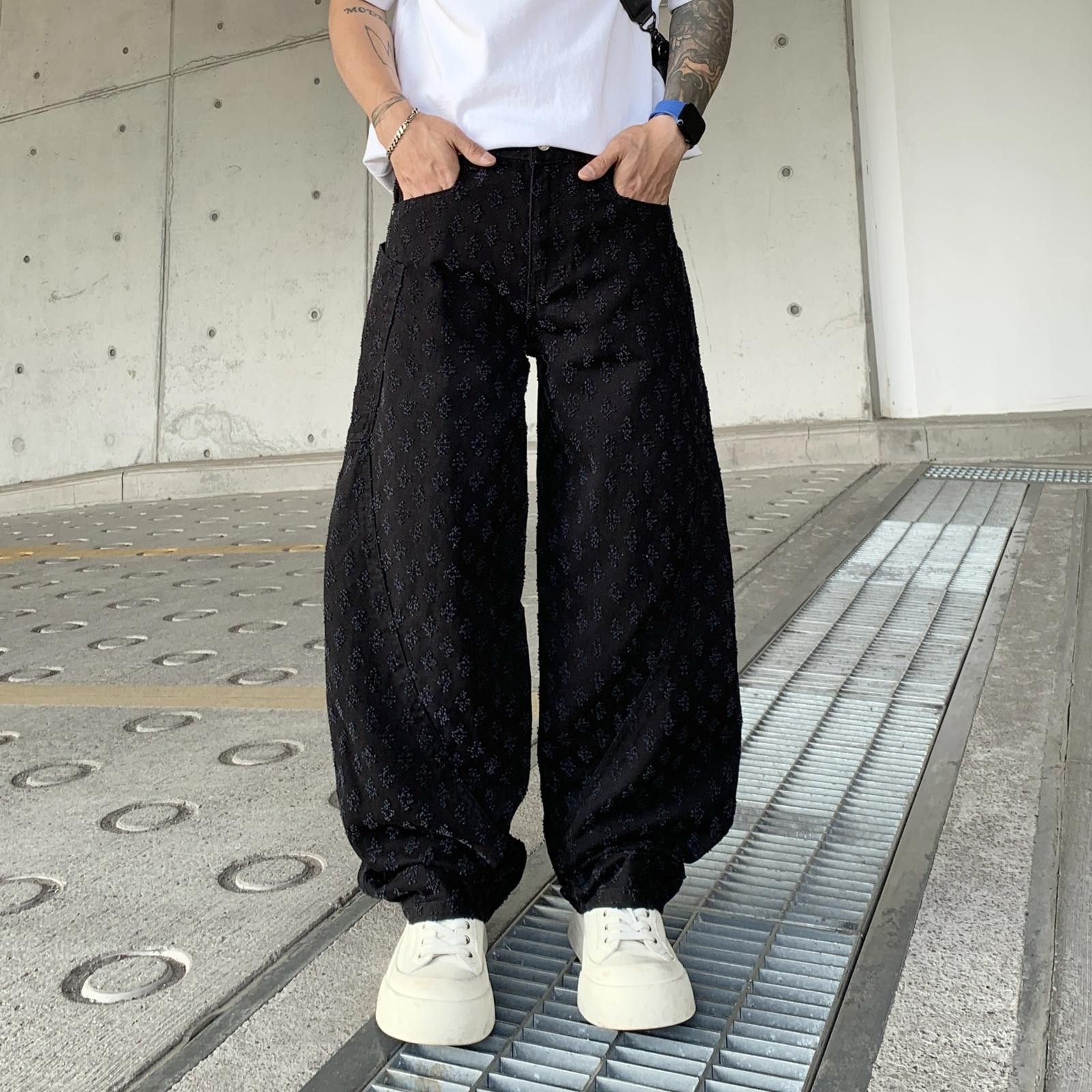 Vintage Black All Over Monogram Embroidery Baggy Jeans Size US 30 / EU 46 - 3 Thumbnail