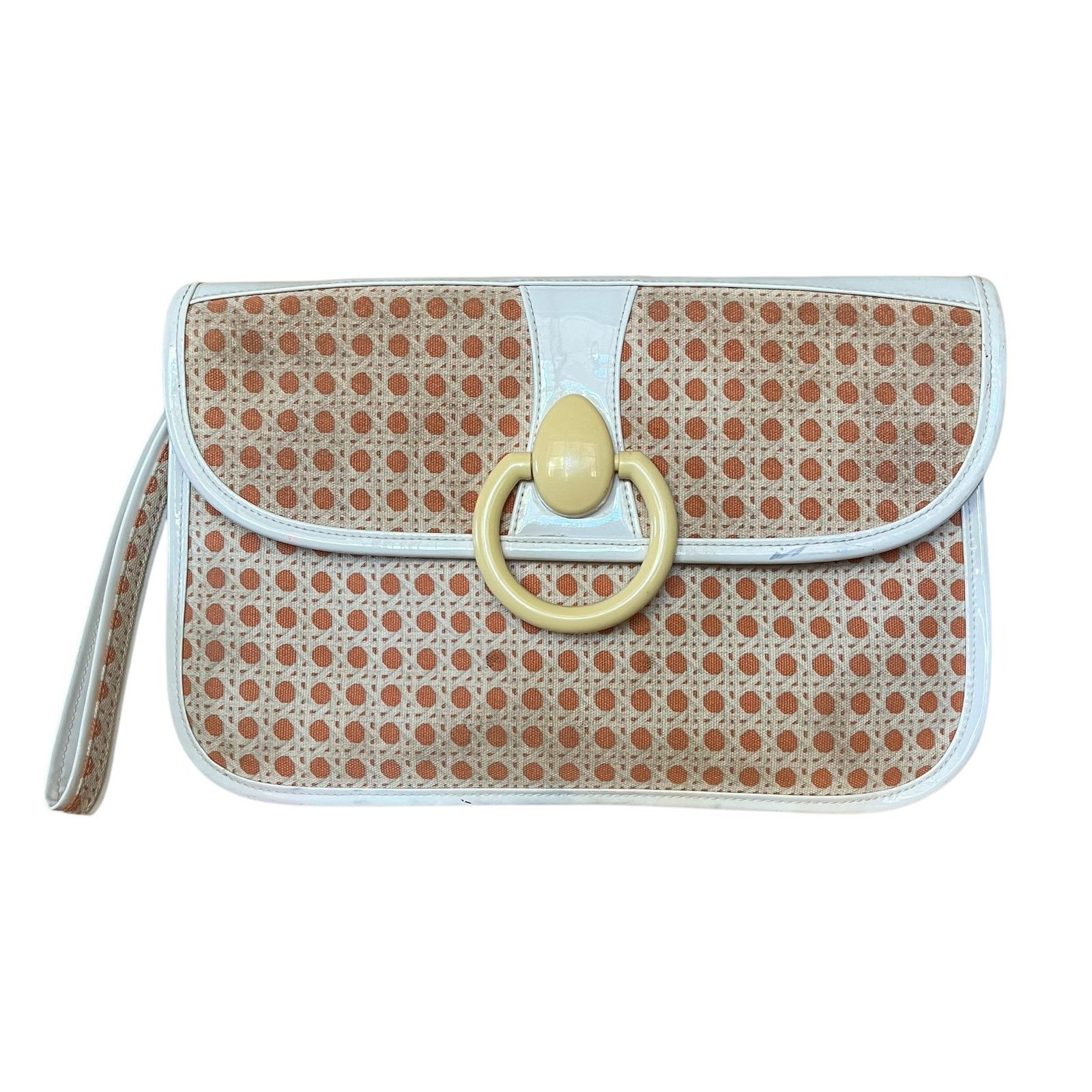 Vintage Lulu Guinness Lattice Print Coral White Wristlet Clutch Bag Size ONE SIZE - 11 Thumbnail