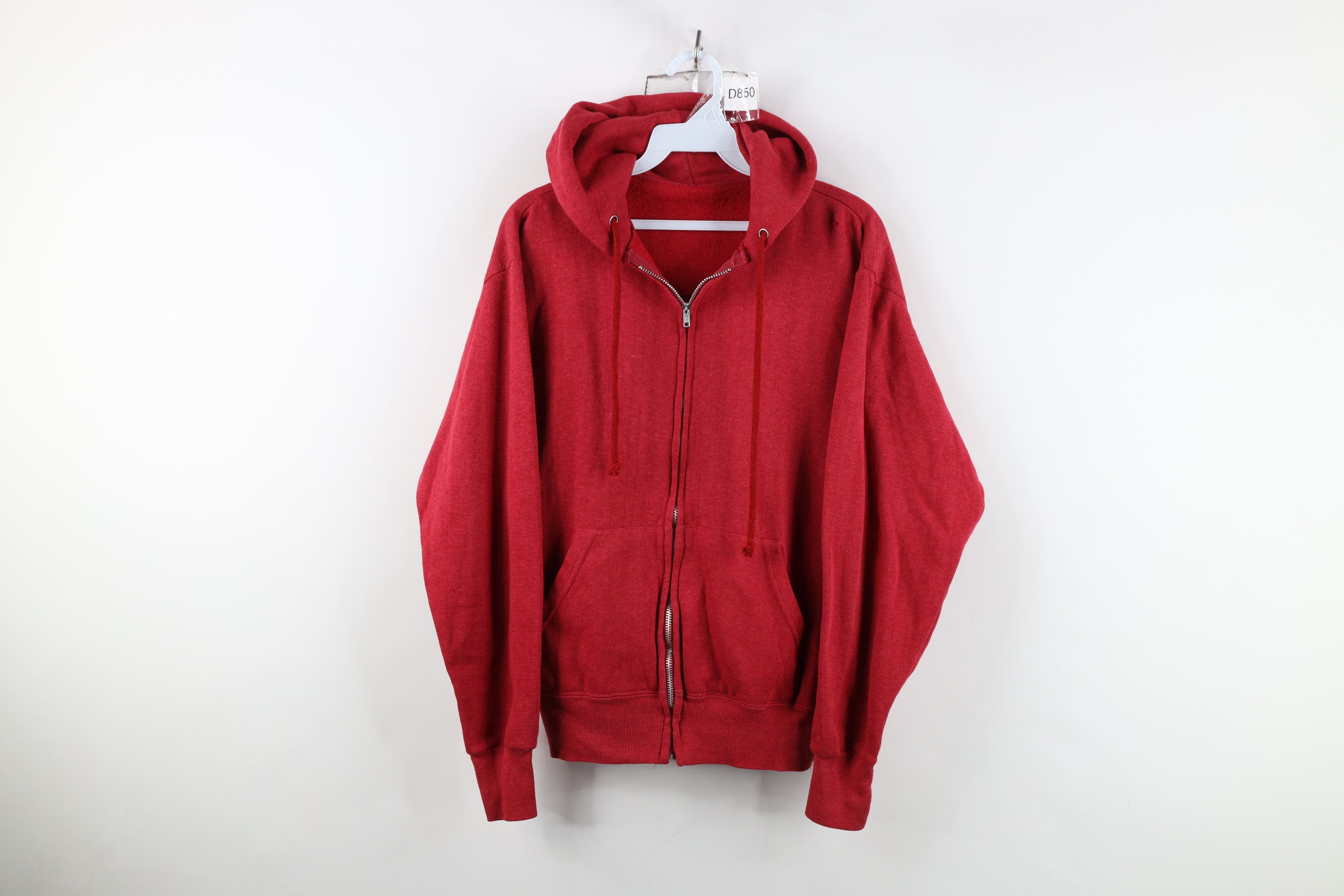 Vintage Vintage 70s Streetwear Full Zip Hoodie Sweatshirt Red USA Size US L / EU 52-54 / 3 - 1 Thumbnail