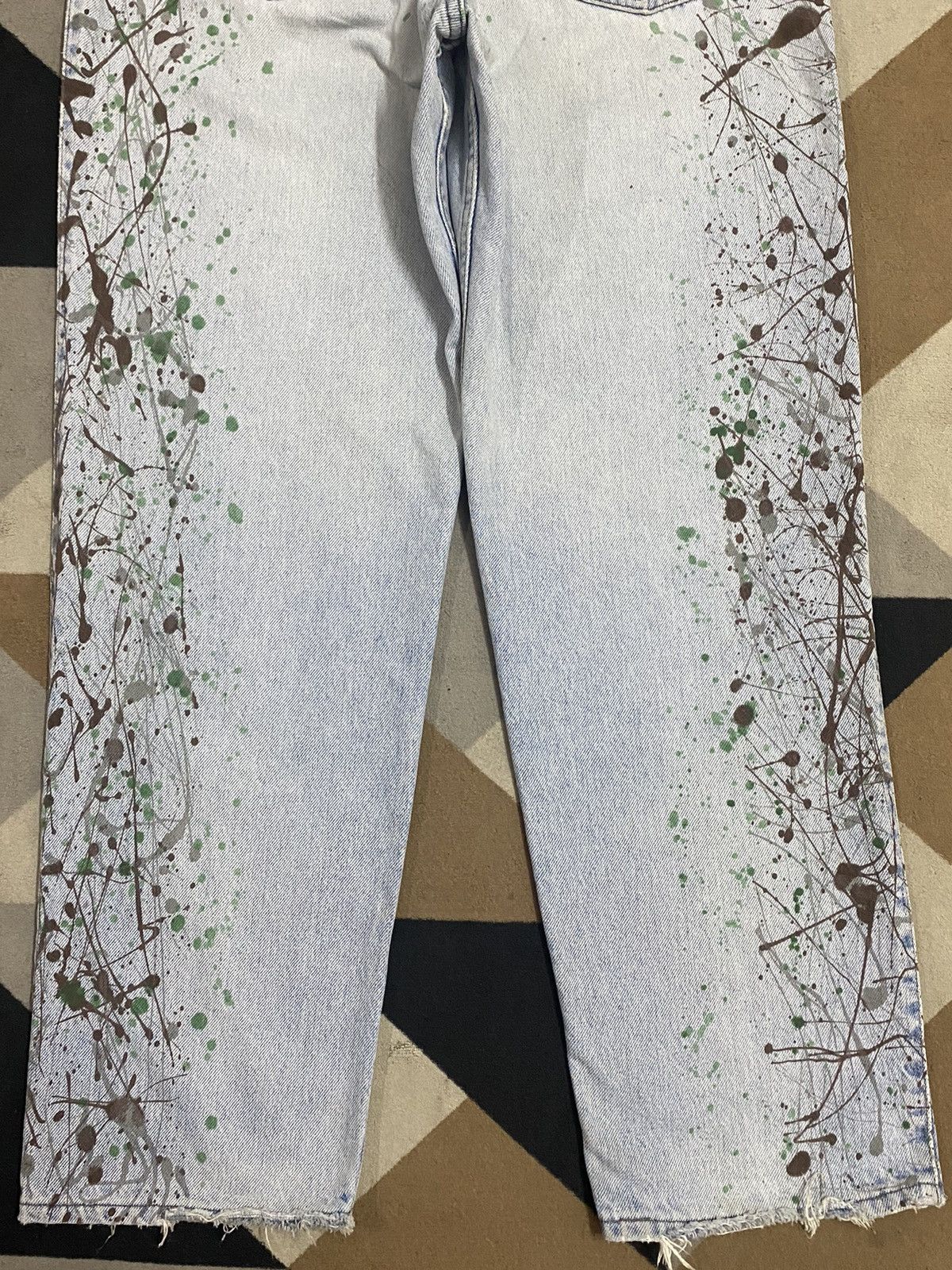 Levi's Made & Crafted Vintage 90’s Levis Leather Hybrid Denim Paint Splatter Jeans Size US 33 - 6 Thumbnail