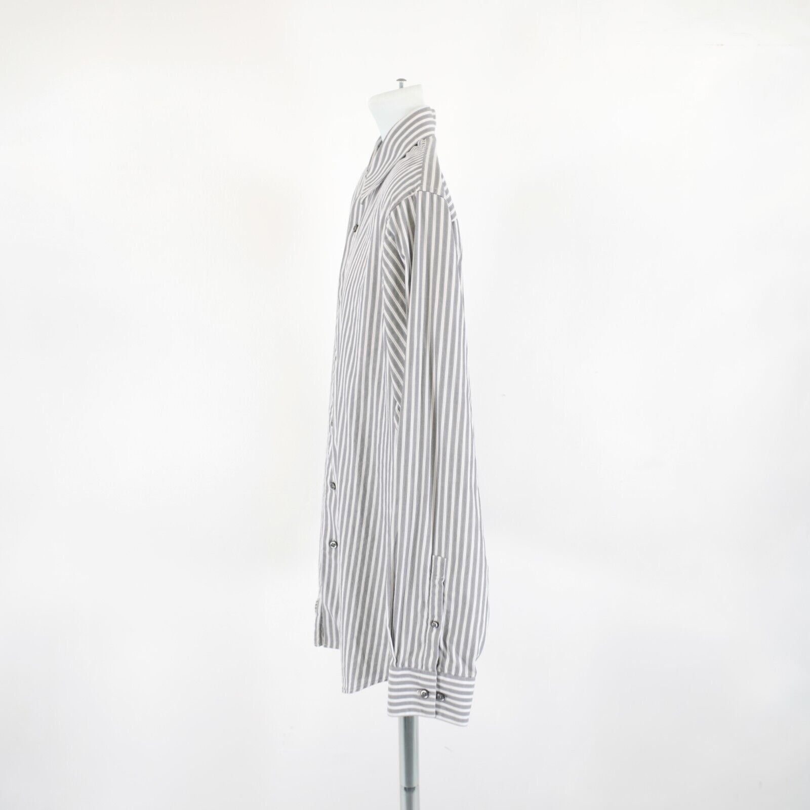 Apt. 9 Apt. 9 Superfine 80% Cotton Gray White Striped Large Collare Size US L / EU 52-54 / 3 - 5 Thumbnail
