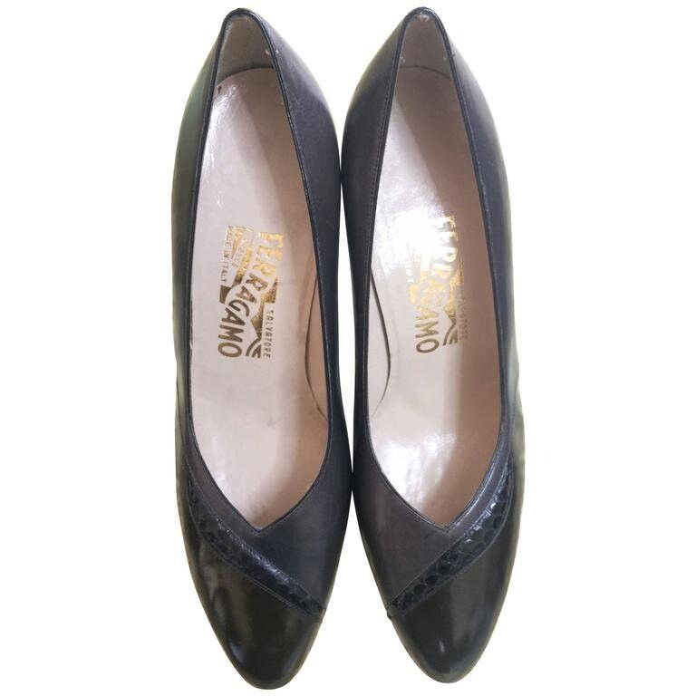 image of Vintage Salvatore Ferragamo Charcoal Gray Pumps Shoes in Grey, Women's (Size 8)