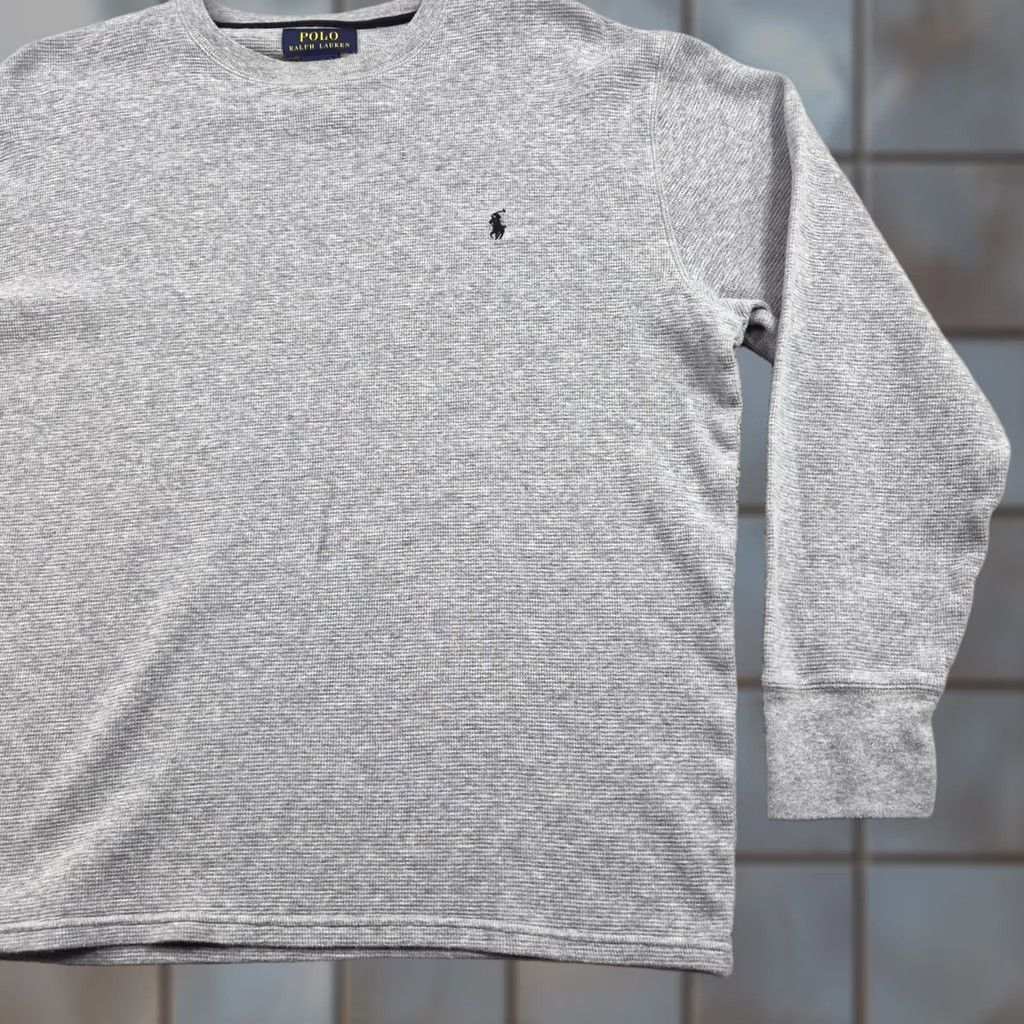 Polo Ralph Lauren Polo Ralph Lauren Shirt Mens XL Gray Waffle Knit Long Sleeve Crewneck Logo Tee Size US XL / EU 56 / 4 - 1 Thumbnail