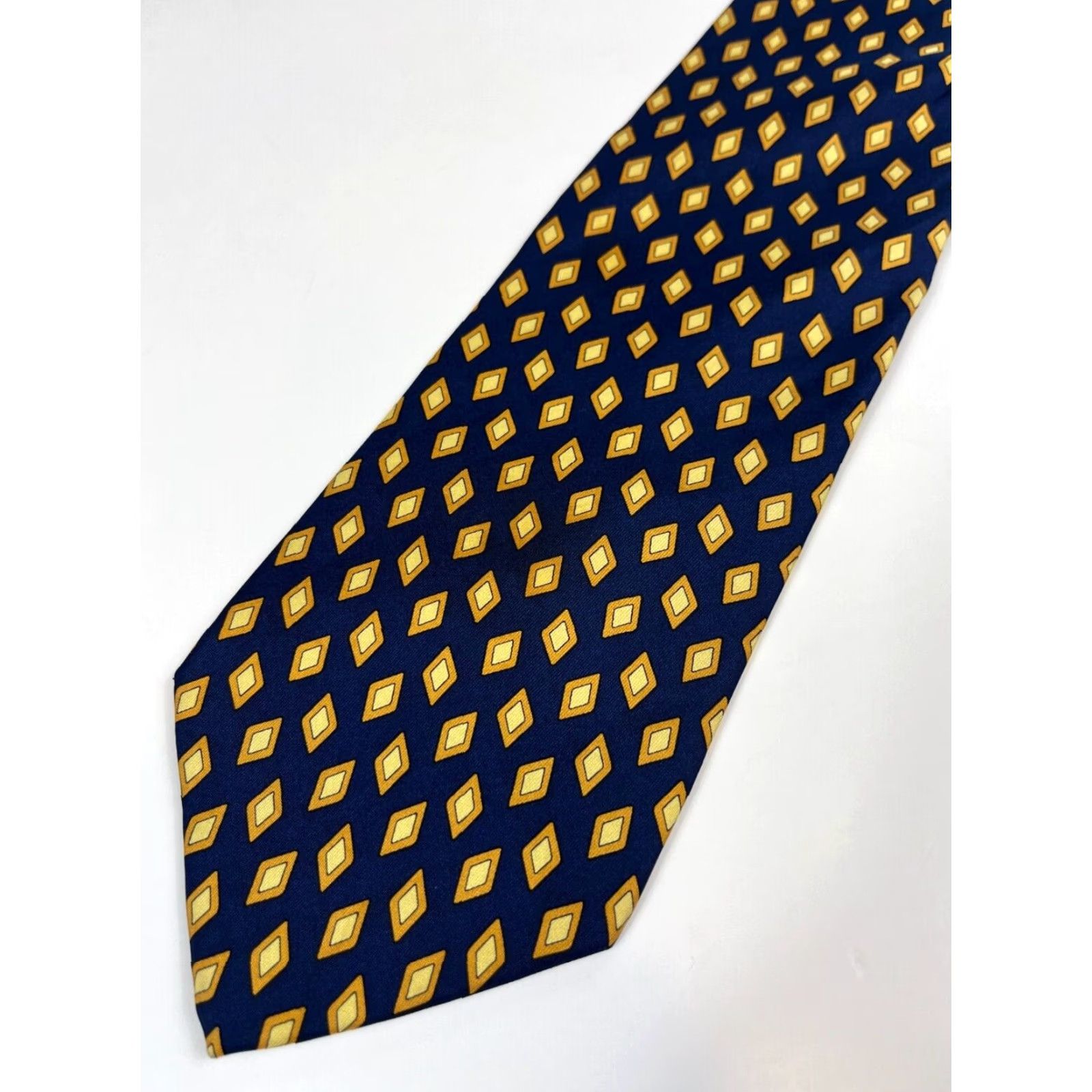 Brooks Brothers VINTAGE Brooks Brothers Makers Luxury Silk Tie Geometric Navy Yellow 57-60" Wide Men’s Tie Made in USA Size ONE SIZE - 4 Thumbnail