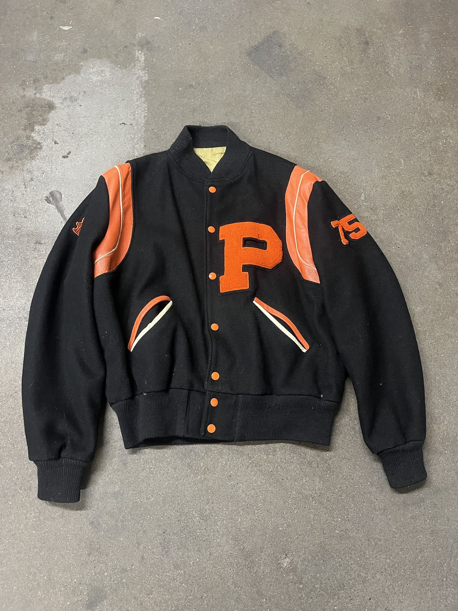 Vintage 1980s Howe Wool Leather Swimming Varsity Jacket Size L (44)